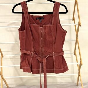 WHBM Women's Fitted Button Front Rust Sleeveless Top